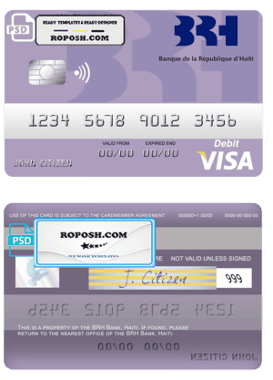 Haiti BRH bank visa card template in PSD format, fully editable