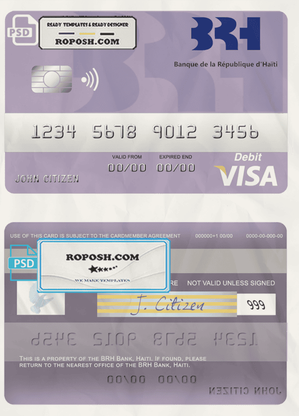 Haiti BRH bank visa card template in PSD format, fully editable