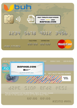 Haiti BUH Bank mastercard credit card template in PSD format, fully editable