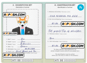 Haiti dog (animal, pet) passport PSD template, completely editable