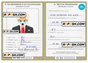 Hawaii dog (animal, pet) passport PSD template, completely editable