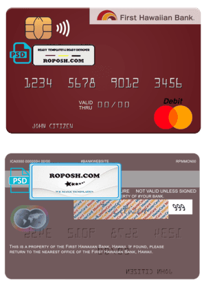 Hawaii First Hawaiian Bank mastercard template in PSD format, fully editable