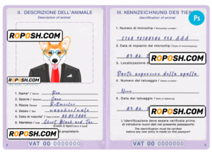 Holy See dog (animal, pet) passport PSD template, fully editable