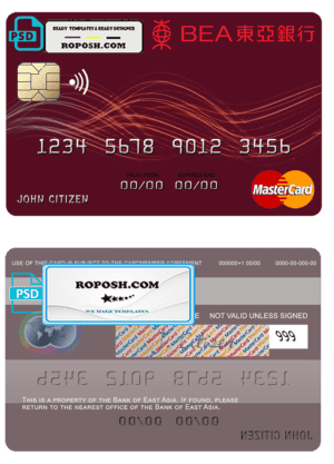 Hong Kong Bank of East Asia mastercard template in PSD format, fully editable