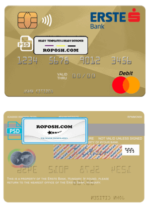 Hungary Erste Bank mastercard template in PSD format, fully editable