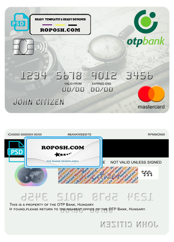 Hungary OTP Bank mastercard template in PSD format, fully editable