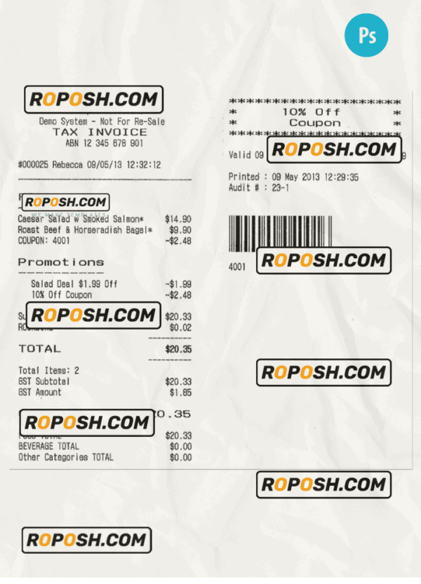 IDEA SOLUTIONS payment receipt PSD template
