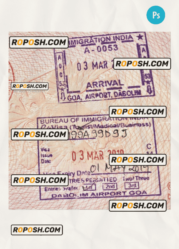 INDIA stamp tourist visa PSD template
