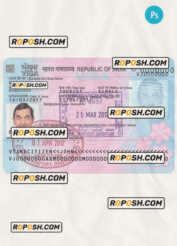 INDIA travel visa PSD template, version 2