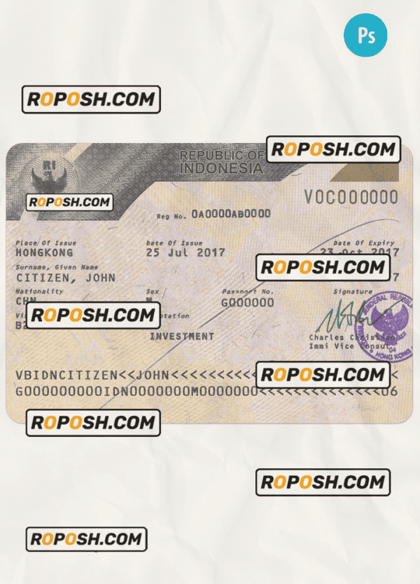 INDONESIA visa PSD template, version 2