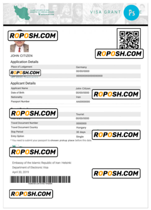 IRAN electronic visa PSD template, fully editable