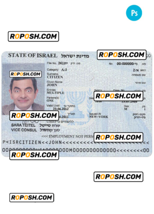 ISRAEL tourist visa PSD template, completely editable, with fonts