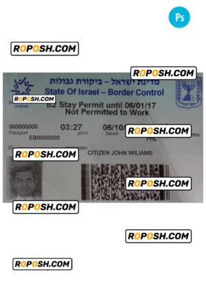 ISRAEL entry visa PSD template, completely editable, with fonts