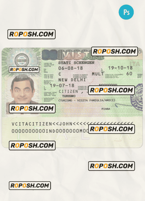 ITALY schengen visa PSD template, fully editable