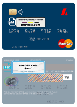 Iceland Landsbankinn mastercard template in PSD format, fully editable