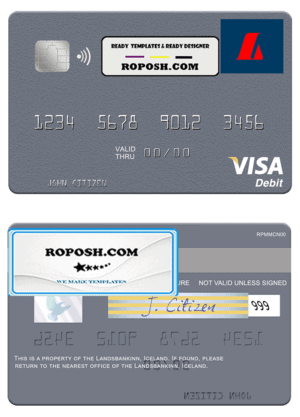 Iceland Landsbankinn visa card template in PSD format, fully editable