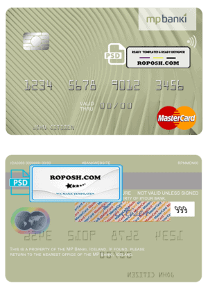 Iceland MP Banki mastercard template in PSD format, fully editable
