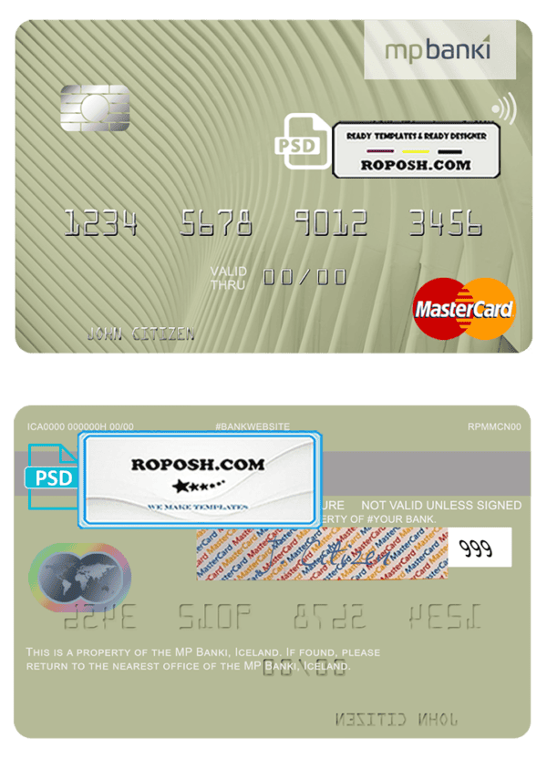 Iceland MP Banki mastercard template in PSD format, fully editable