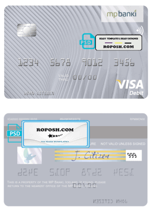 Iceland MP Banki visa card template in PSD format, fully editable