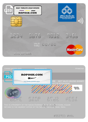 India Indian Overseas Bank mastercard template in PSD format, fully editable