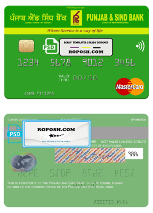 India Punjab and Sind Bank mastercard template in PSD format, fully editable
