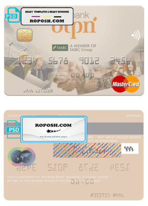 Indonesia Bank BTPN mastercard template in PSD format, fully editable