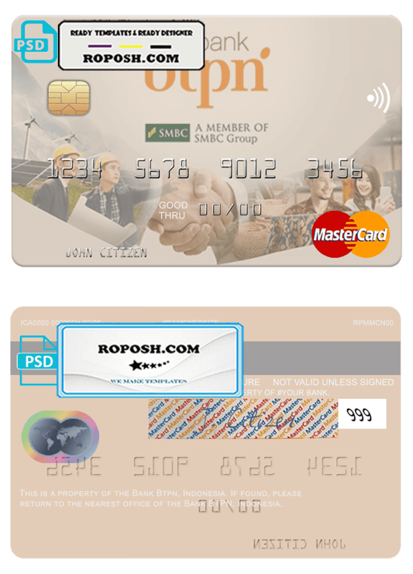 Indonesia Bank BTPN mastercard template in PSD format, fully editable
