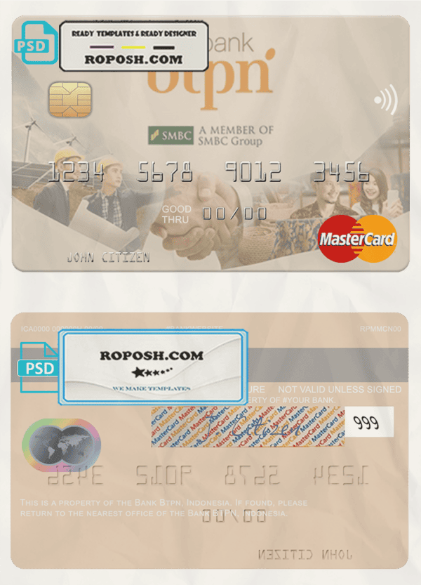 Indonesia Bank BTPN mastercard template in PSD format, fully editable