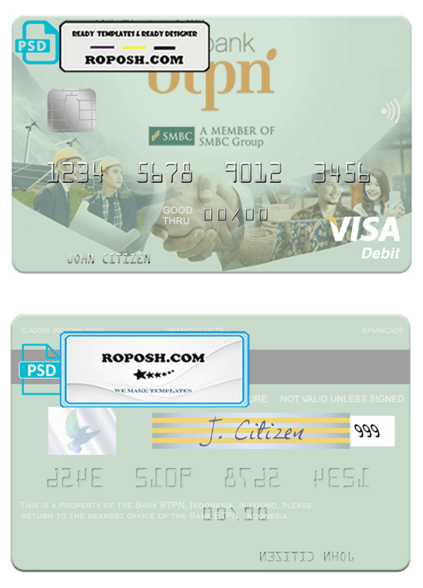 Indonesia Bank BTPN visa card template in PSD format, fully editable