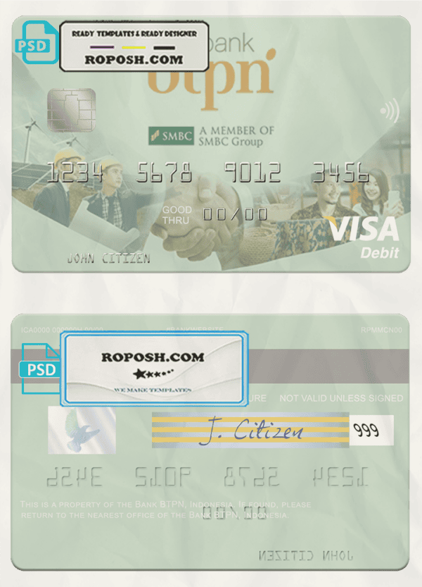 Indonesia Bank BTPN visa card template in PSD format, fully editable
