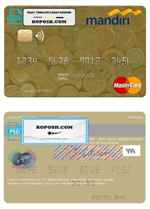 Indonesia Bank Mandiri mastercard template in PSD format, fully editable