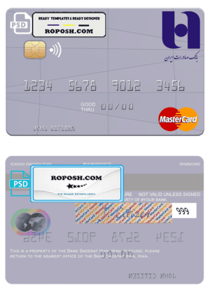 Iran Bank Saderat bank mastercard template in PSD format, fully editable
