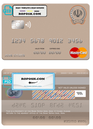 Iran Sepah bank mastercard template in PSD format, fully editable