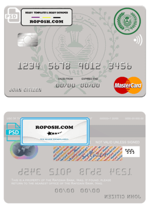 Iraq Rafidain bank mastercard card template in PSD format, version 2