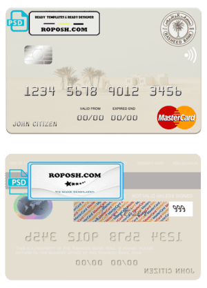 Iraq Rasheed Bank mastercard template in PSD format, fully editable