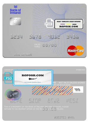 Ireland Bank of Ireland mastercard template in PSD format, fully editable