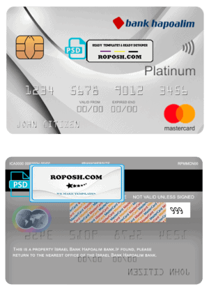 Israel Bank Hapoalim mastercard platinum, fully editable template in PSD format