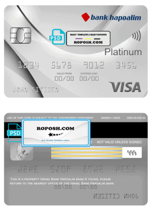 Israel Bank Hapoalim visa platinum card, fully editable template in PSD format