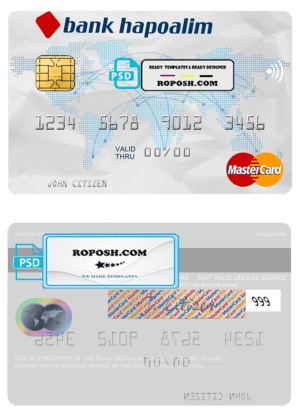 Israel Bank Hapoalim mastercard template in PSD format, fully editable