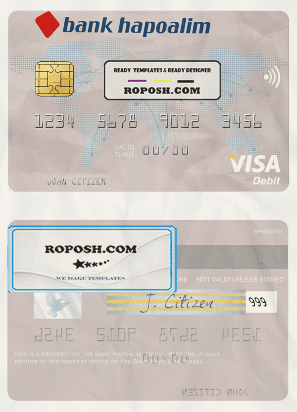 Israel Bank Hapoalim visa card template in PSD format, fully editable