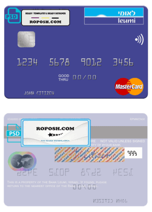 Israel Bank Leumi mastercard template in PSD format, fully editable