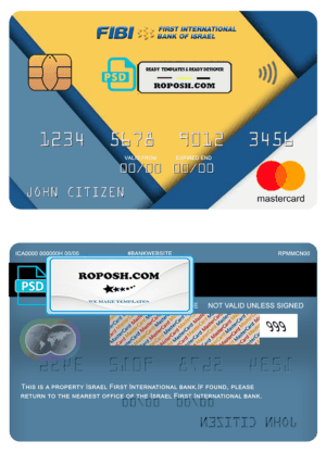 Israel First International bank mastercard, fully editable template in PSD format