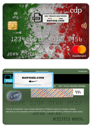 Italy Cassa Depositi e Prestiti bank mastercard, fully editable template in PSD format