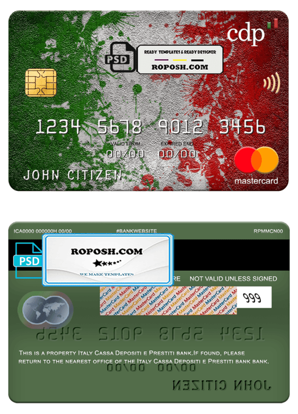 Italy Cassa Depositi e Prestiti bank mastercard, fully editable template in PSD format