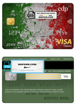 Italy Cassa Depositi e Prestiti bank visa classic card, fully editable template in PSD format