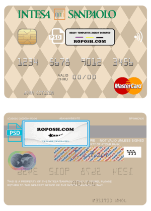 Italy Intesa Sanpaolo mastercard fully editable template in PSD format