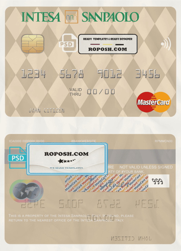 Italy Intesa Sanpaolo mastercard fully editable template in PSD format
