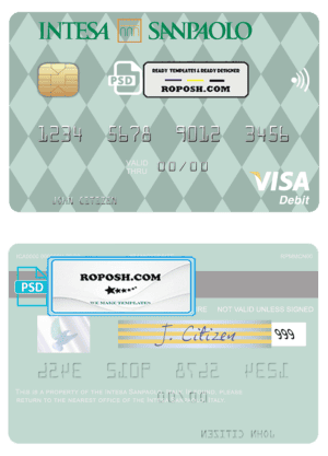 Italy Intesa Sanpaolo visa card fully editable template in PSD format
