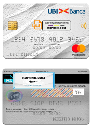 Italy UBI bank mastercard, fully editable template in PSD format
