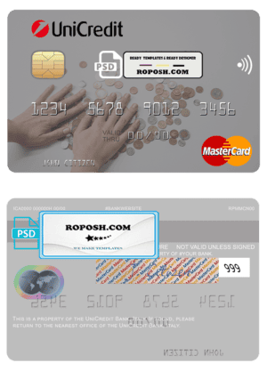 Italy UniCredit Bank mastercard fully editable template in PSD format